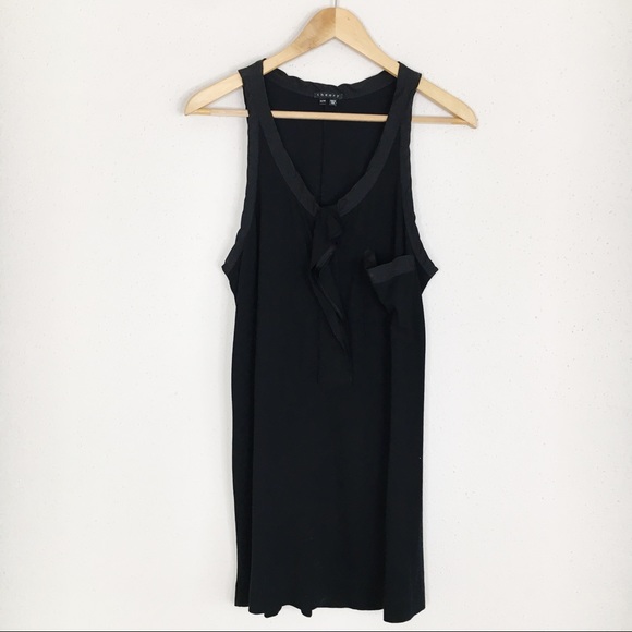 Theory Black Pima Cotton Silk Trim Mini Dress